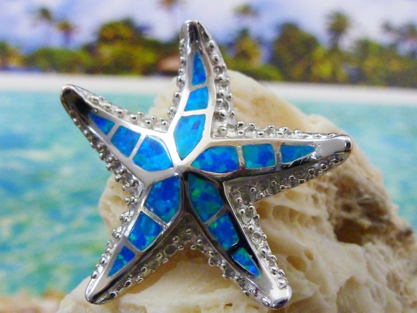 925 Opal Starfish Pendant 1 1 8 Tall Sterling Silver Slide Sea Star