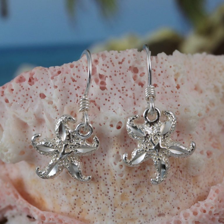 925 Silver Starfish Earrings 1 1 8 Tall Diamond Cut Sterling Starfish