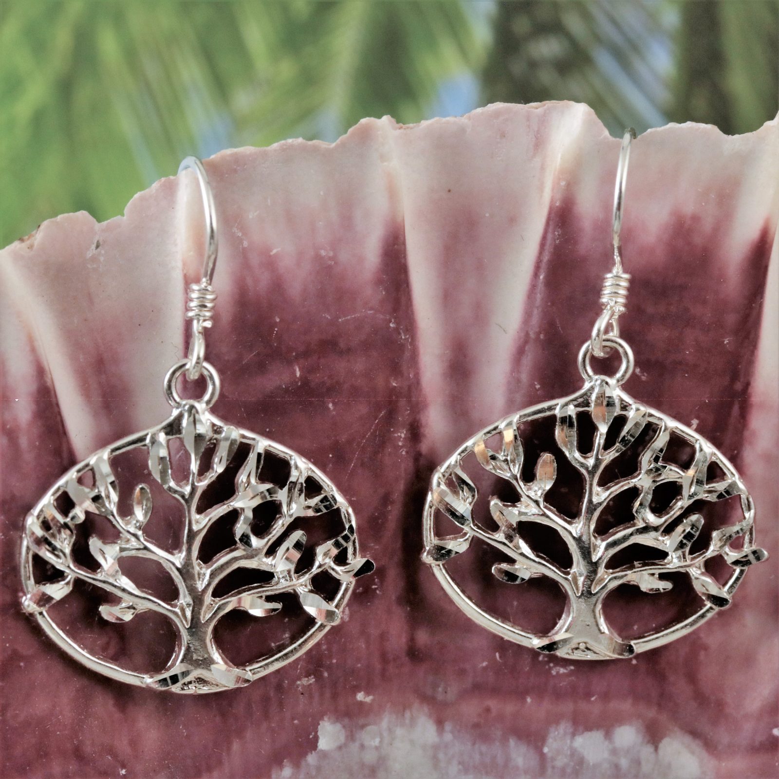 Silver Tree Of Life Earrings 1 7 16 Tall 925 Sterling Diamond Cut