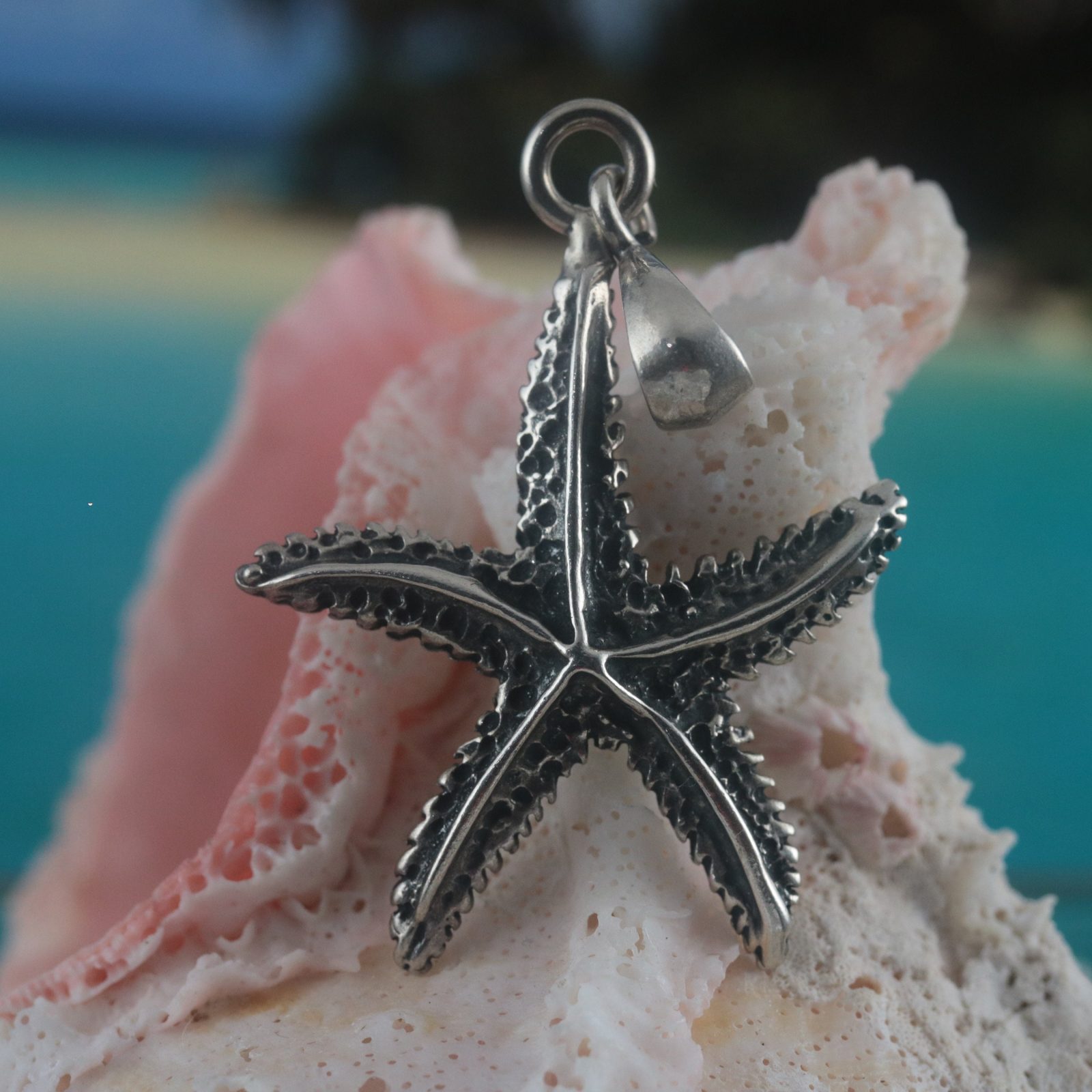 Silver Starfish Pendant • Antique finish 925 Sterling Silver Starfish charm  • free shipping, sea life jewelry tarnish resistant Sea star - Jewelry