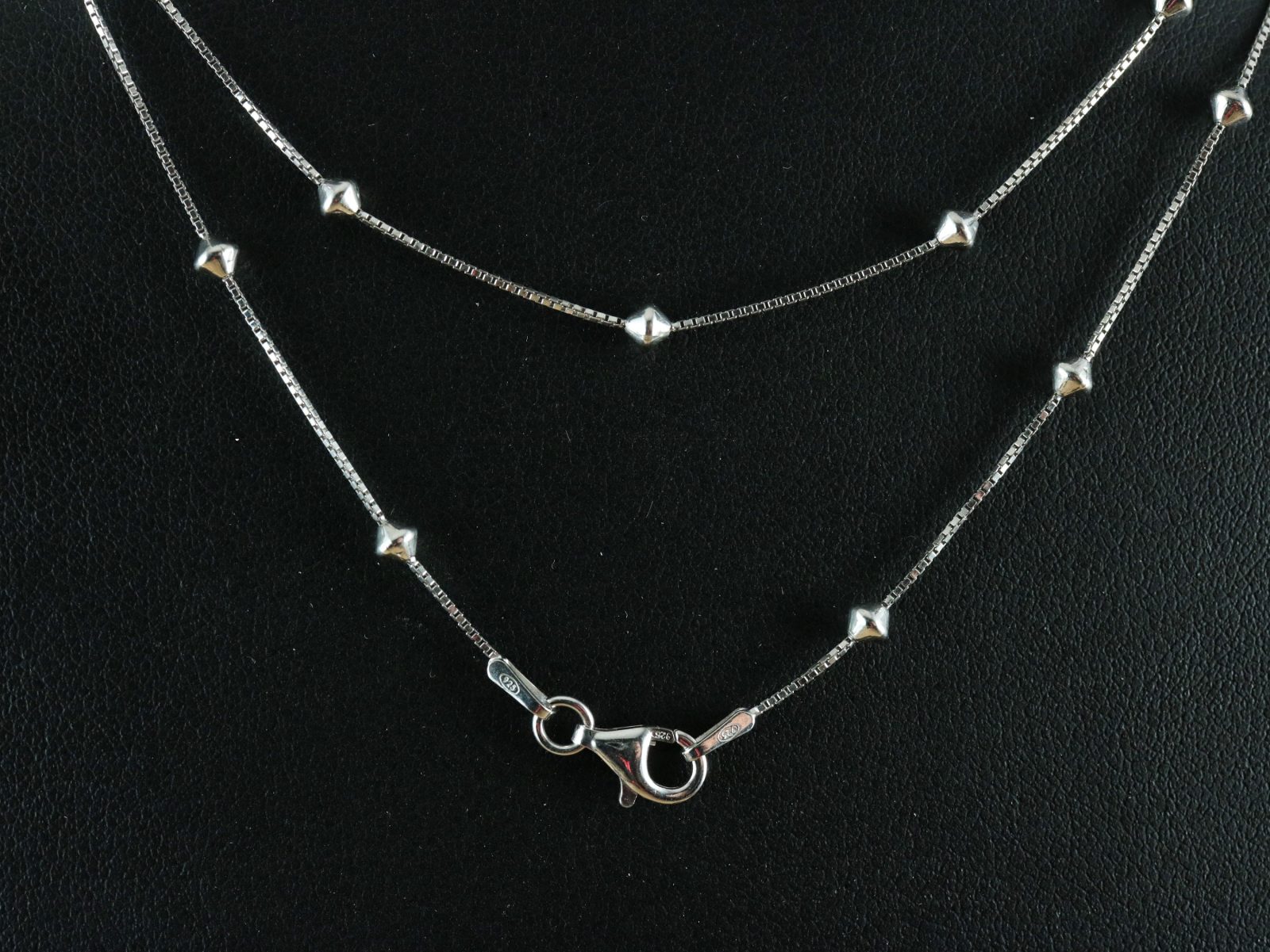 Sterling Silver Rhodium Plated 1mm box chain with disc shape beads 16-18