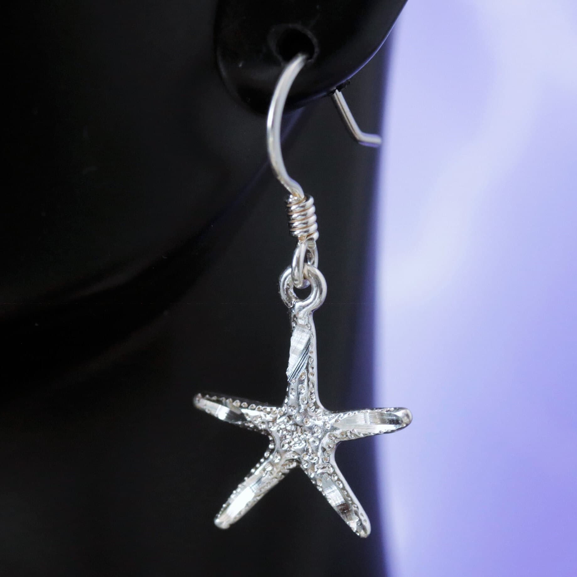 Silver Starfish Dangle Earrings 1 1/4