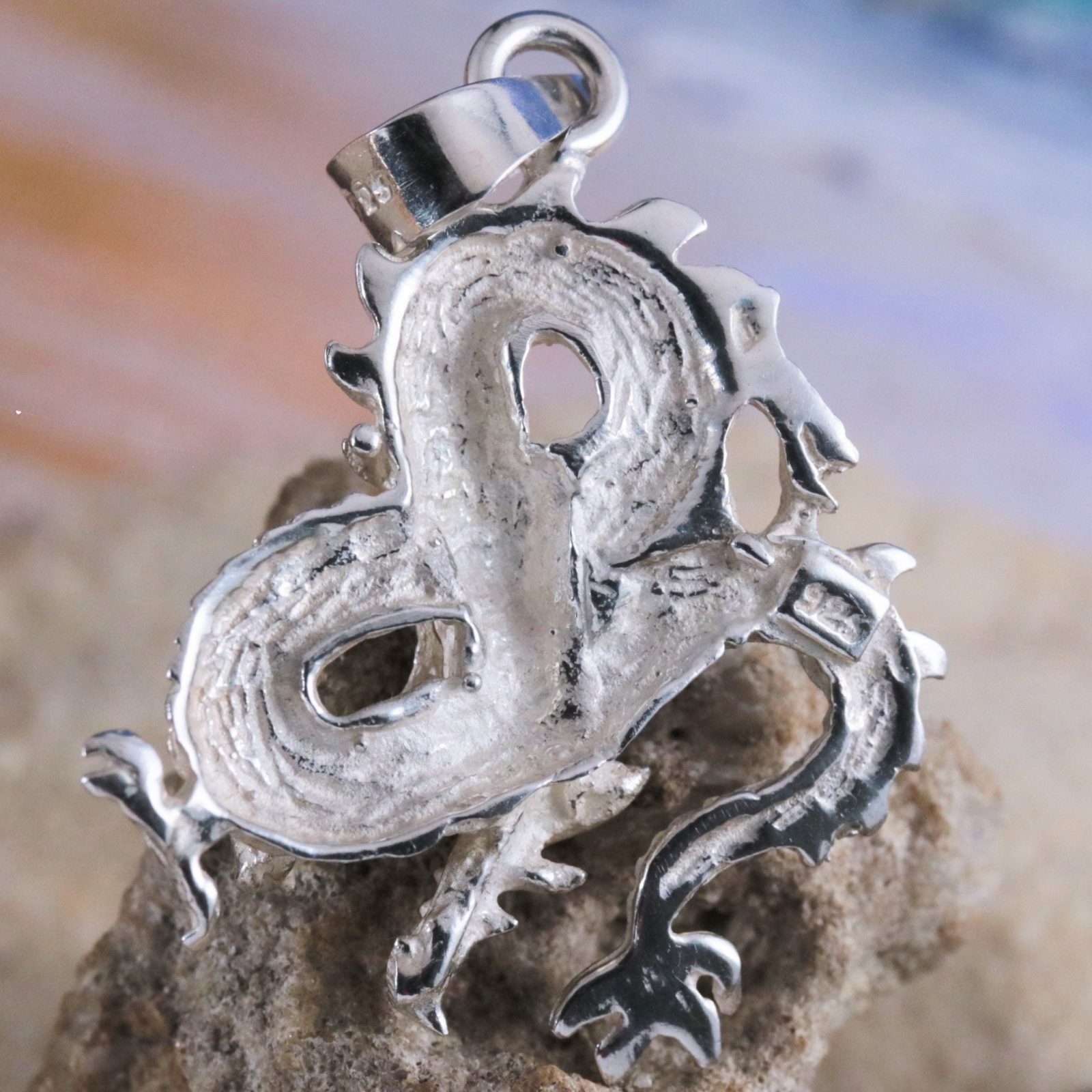 Sterling Silver dragon pendant. Chinese dragon charm necklace, fast ...