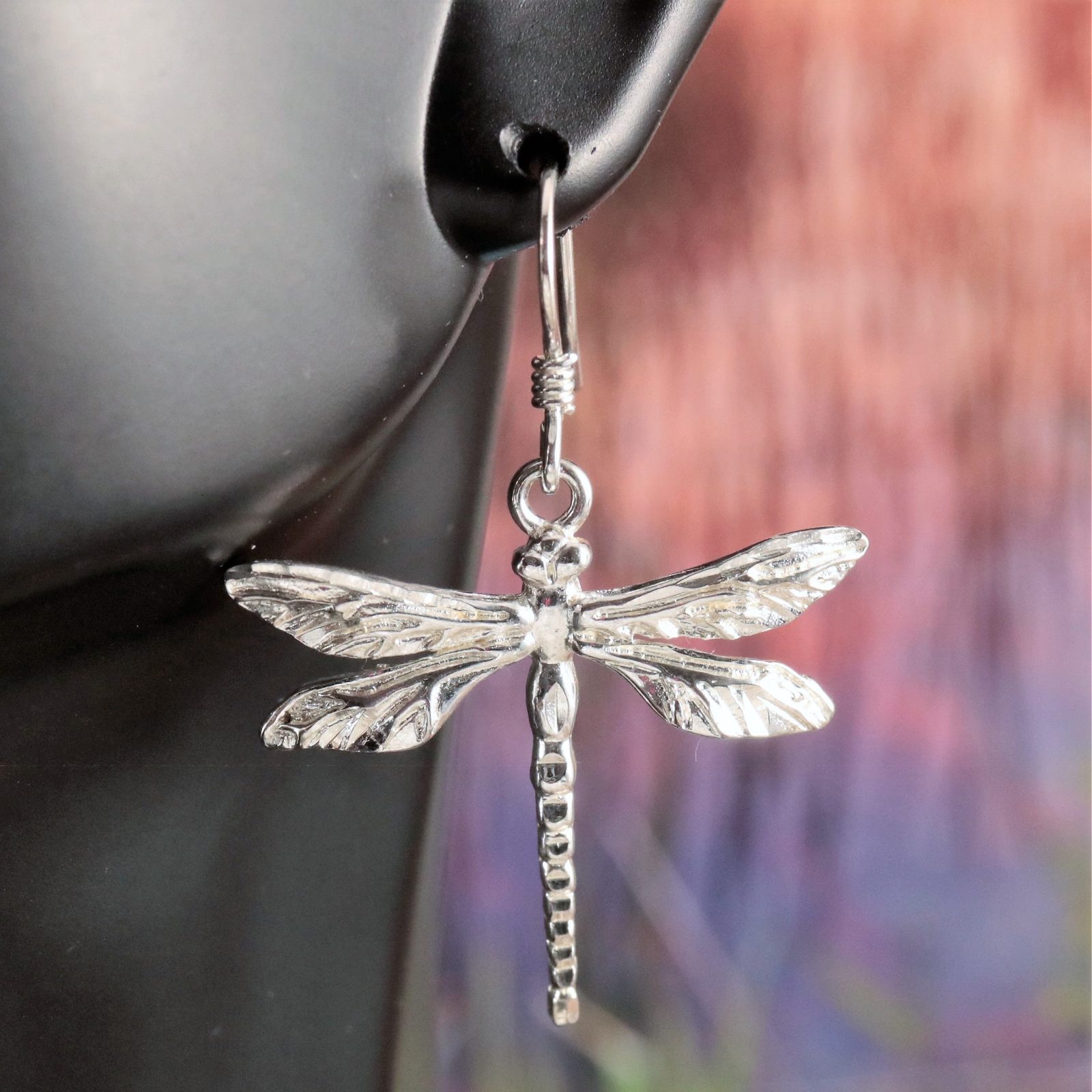 Silver Dragonfly Earrings, 1 5/8