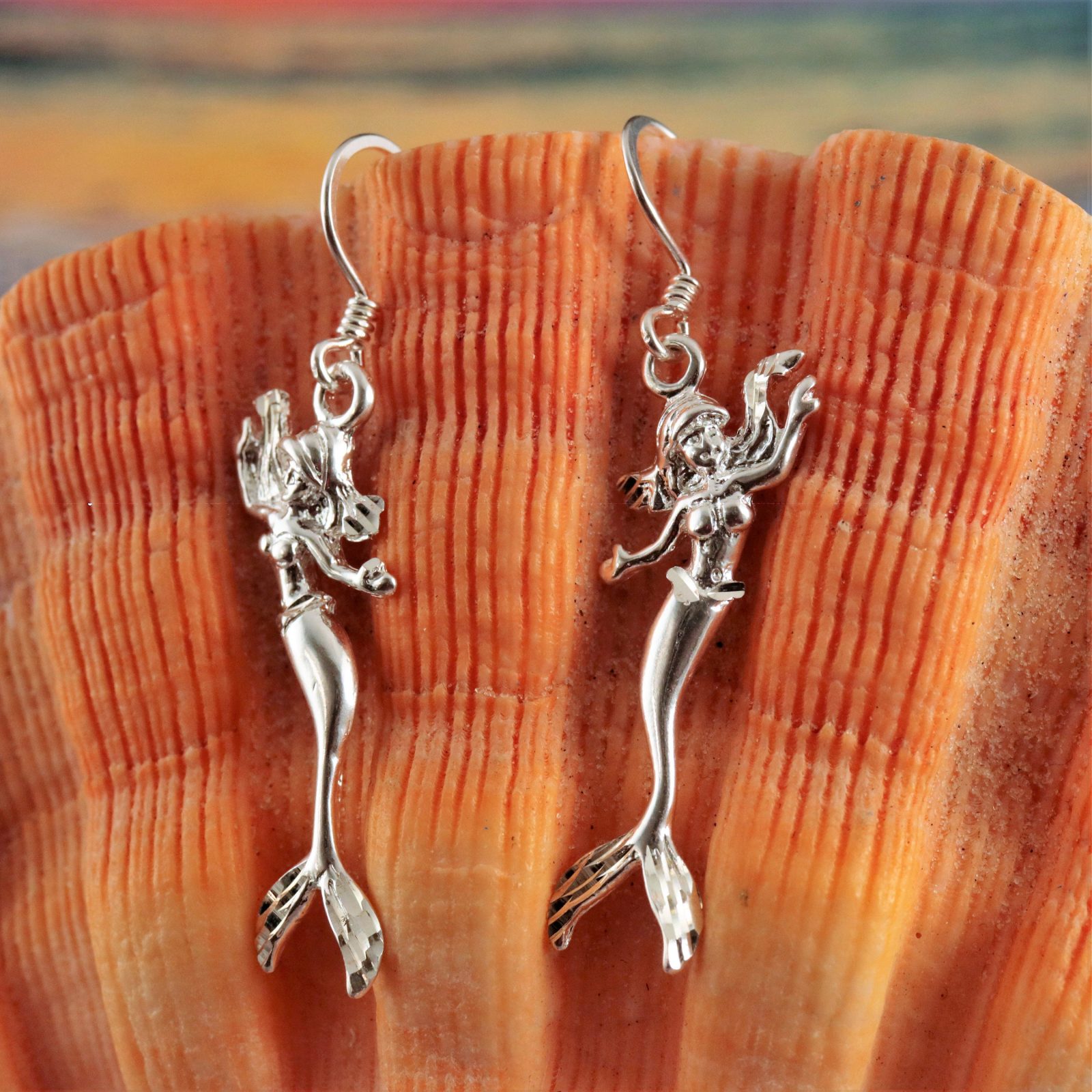 Sterling Silver Mermaid Earrings 925 Diamond Cut Mermaid Jewelry Free Fast Shipping T For 5592